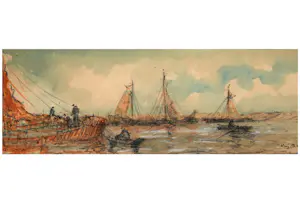 Wim Bos - Gemengde Techniek - Vissersboten op Zee kopen? Bied vanaf 65!