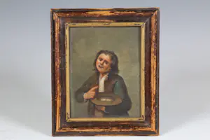 Niet of onleesbaar gesigneerd - Hollandse school, 17e/18e eeuw, portret van een man met tinnen schotel kopen? Bied vanaf 1!