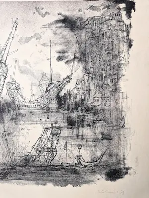 Dirkje Kuik - grote mooi gedetailleerde Litho: De rede van Gibraltar - 1979 - bep. oplage kopen? Bied vanaf 39!