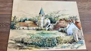Ru de Vries - Dorpsgezicht met kerk (Bourgogne) kopen? Bied vanaf 125!