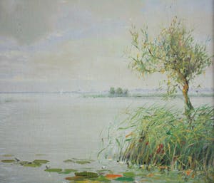 Willem van der Ven - Plas in polderlandschap met waterlelies kopen? Bied vanaf 140!