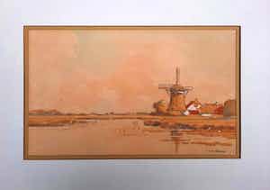Jan Simon Knikker (jr.) - Aquarel - Molen in de polder - 21079 verkocht voor € 36!