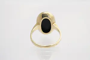 62 - 14 karaats geelgouden zegel ring gezet met ovalen blauwe steen kopen? Bied vanaf 265!