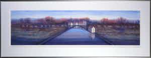 Willem de Vries - Aquarel, Avond langs het water - Ingelijst verkocht voor € 40!