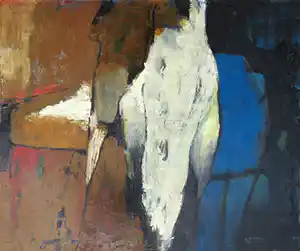 Jos Schimmer - Olieverf op doek, Compositie in bruin, wit en blauw (Groot) verkocht voor € 110!