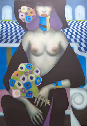 Jef van Tuerenhout - HALFNAAKTE VROUW / KLEURZEEFDRUK / 80x60cm / SIG verkocht voor € 90!