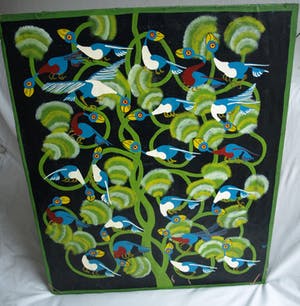 Niet of onleesbaar gesigneerd - Acrylverf op doek , “Vogels in de Boom” – 77 x 64 cm kopen? Bied vanaf 1!