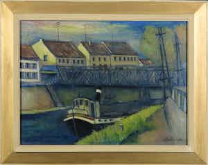 Leon Mortiaux - Acryl op doek, Bootje verkocht voor € 50!