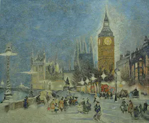 Niet of onleesbaar gesigneerd - Olieverf en zand , Wintergezicht Londen (?) – gesigneerd - 50 x 60 cm kopen? Bied vanaf 10!