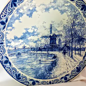Chemkefa - Wandteller Keramik Delft Blauw Dekor Winterlandschaft nach F.J. du Chattel 70er kopen? Bied vanaf 20!