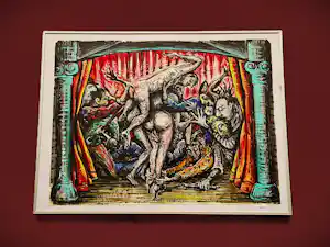Frank Maieu - galerie d'Eendt 1985 - grote gemengde techniek "het wellustig gevecht" kopen? Bied vanaf 480!