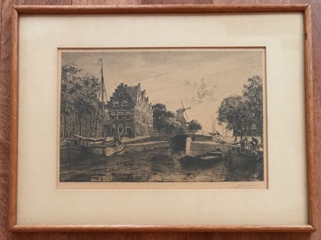 Ids Wiersma - ets stadsgezicht Dokkum Friesland. verkocht voor € 85!