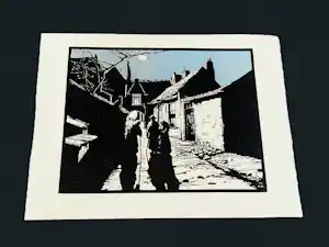 Piet Rackwitsz - maakte deze kleuren houtsnede omstreeks 1930 "nachtelijk gesprek" gesigneerd kopen? Bied vanaf 36!