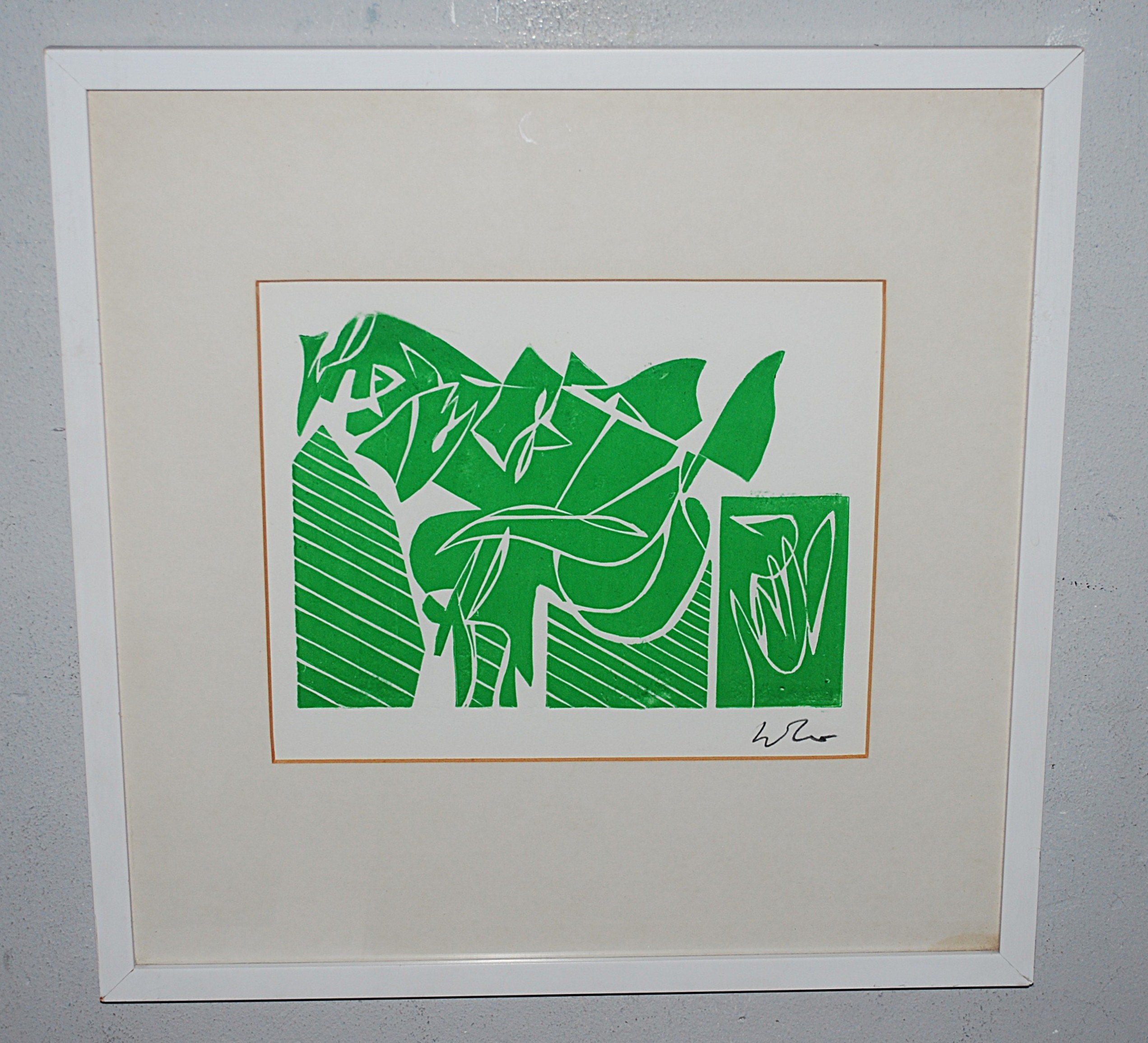 Jan van der Zee - abstracte houtsnede in groen kopen? Bied vanaf 150!