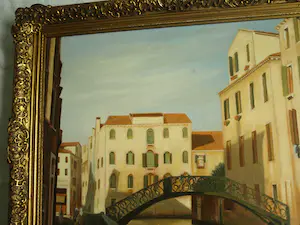 Niet of onleesbaar gesigneerd - Ingelijst, olieverf op doek , Stadsgezicht Italië (?) kopen? Bied vanaf 1!
