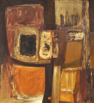 Frans Nicolai - Gemengde techniek op doek, Abstracte compositie verkocht voor € 130!