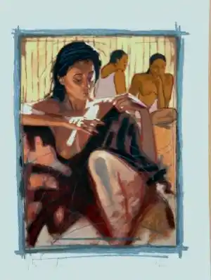 Nico Vrielink - Kleurenzeefdruk CONFRONTATIE MET GAUGUIN I --- HANDGESIGNEERD verkocht voor € 90!