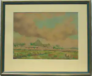 Ad Blok van der Velden - Ingelijste aquarel , Landschap Texel - 1947 verkocht voor € 200!