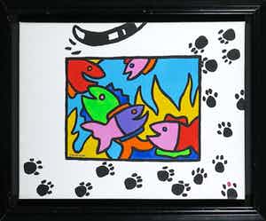Shunyam - Acryl op doek, Cat and Fish II - Ingelijst verkocht voor € 60!