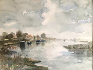 Jan Koning - Rivierlandschap - Aquarel, Ingelijst kopen? Bied vanaf 65!
