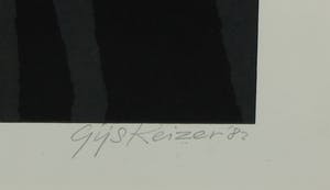 Gijs Keizer - Zeefdruk, Z.T. Abstracte voorstelling in rood en zwart - Ingelijst kopen? Bied vanaf 20!