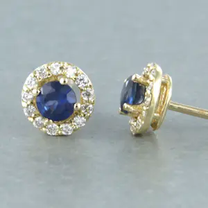 14k gouden entourage oorknoppen met saffier en briljant geslepen diamant kopen? Bied vanaf 260!