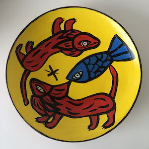 Niet of onleesbaar gesigneerd - Schaal met handgeschilderd Afrikaans / CoBrA decor kopen? Bied vanaf 1!