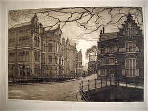 Johannes Josseaud - Zeldzame Amsterdam Ets "Binnengasthuis Oudezijds Achterburgwal" gesigneerd verkocht voor € 40!