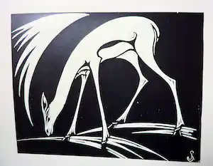 Jan Schonk - Houtsnede "Ree" 1928 verkocht voor € 35!