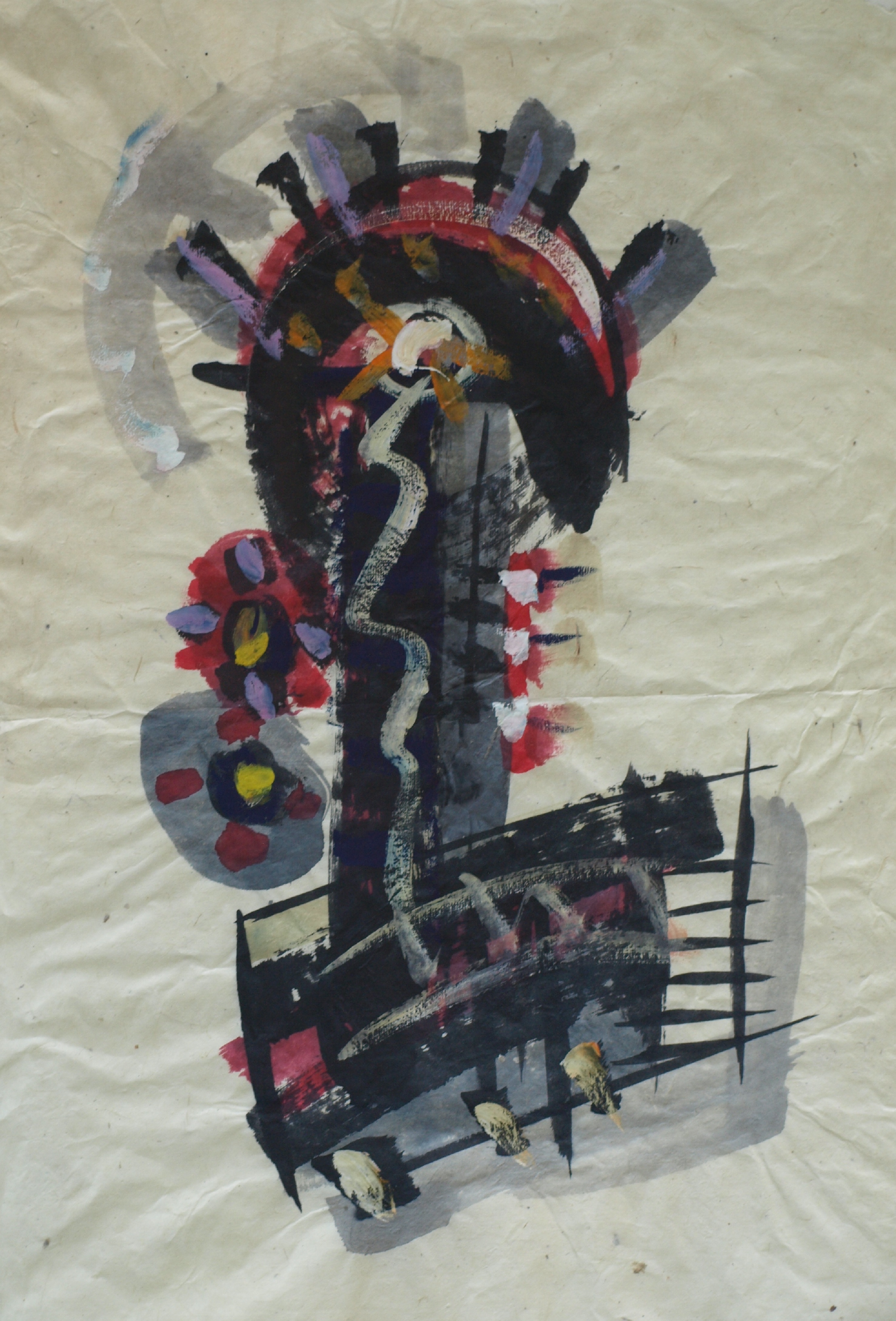Niet of onleesbaar gesigneerd - Gouache , Abstract - gesigneerd & ingelijst - GROOT - 103 x 77 cm kopen? Bied vanaf 1!