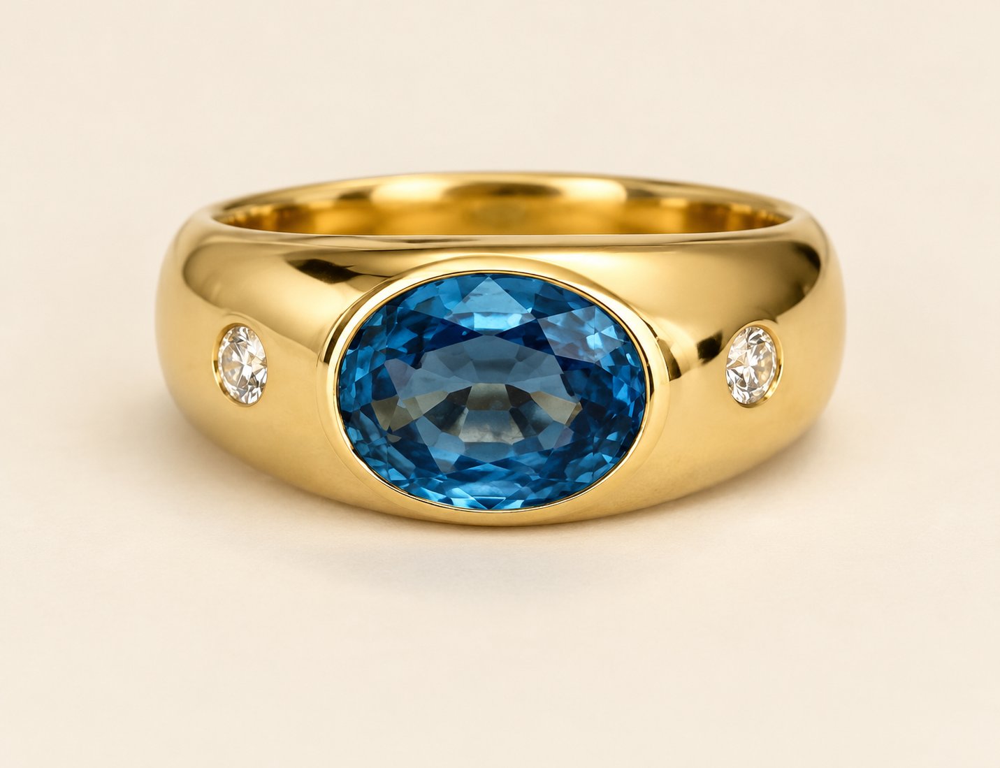 Herenring van 18-kt goud  met een saffier van 2,00 crt en diamantjes kopen? Bied vanaf 1100!