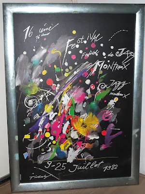 Jean Tinguely - zeefdruk (ook de lijst is gezeefdrukt) - Montreux 1982 - groot 110x80 cm kopen? Bied vanaf 250!