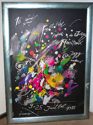 Jean Tinguely - zeefdruk (ook de lijst is gezeefdrukt) - Montreux 1982 - groot 110x80 cm kopen? Bied vanaf 250!