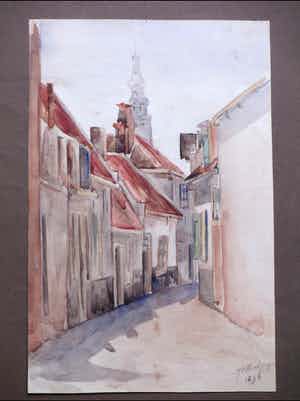 Johan Christiaan Kerkmeijer - Begijnenhof Middelburg - Aquarel verkocht voor € 70!