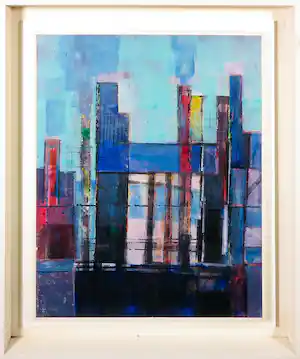 Klaas Boonstra - Olieverf op board, De stad - Ingelijst verkocht voor € 300!