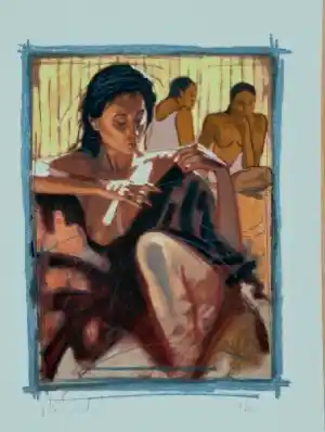 Nico Vrielink - Kleurenzeefdruk CONFRONTATIE met GAUGUIN I verkocht voor € 89!