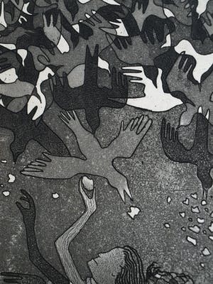 Harry van Kruiningen - Ingelijste ets & aquatint , Kinderen voeren vogels – winter 1979 kopen? Bied vanaf 1!