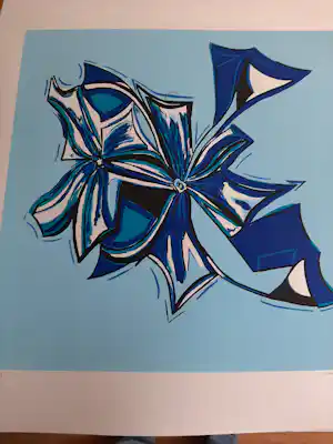 Maartje Wijngaarden - Zeefdruk, blauwe bloem kopen? Bied vanaf 35!