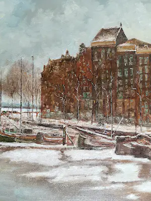 Niet of onleesbaar gesigneerd - Een winter in Amsterdam - Bert van den Broek (1921-2007) kopen? Bied vanaf 1!