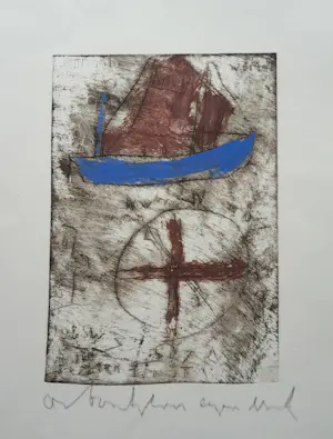 Anton Heyboer - "Boot met kompas" - Ets met kleur Hahnemühle papier - 53 x 40 cm. kopen? Bied vanaf 150!