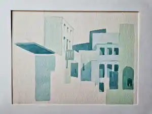 Har Sanders - Fraaie verstilde aquarel op papier "stedelijk landschap" gesigneerd verkocht voor € 40!
