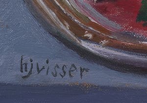 Hendrik Jan Visser - Olieverf op doek, Z.T. Stilleven met peer - Ingelijst kopen? Bied vanaf 35!