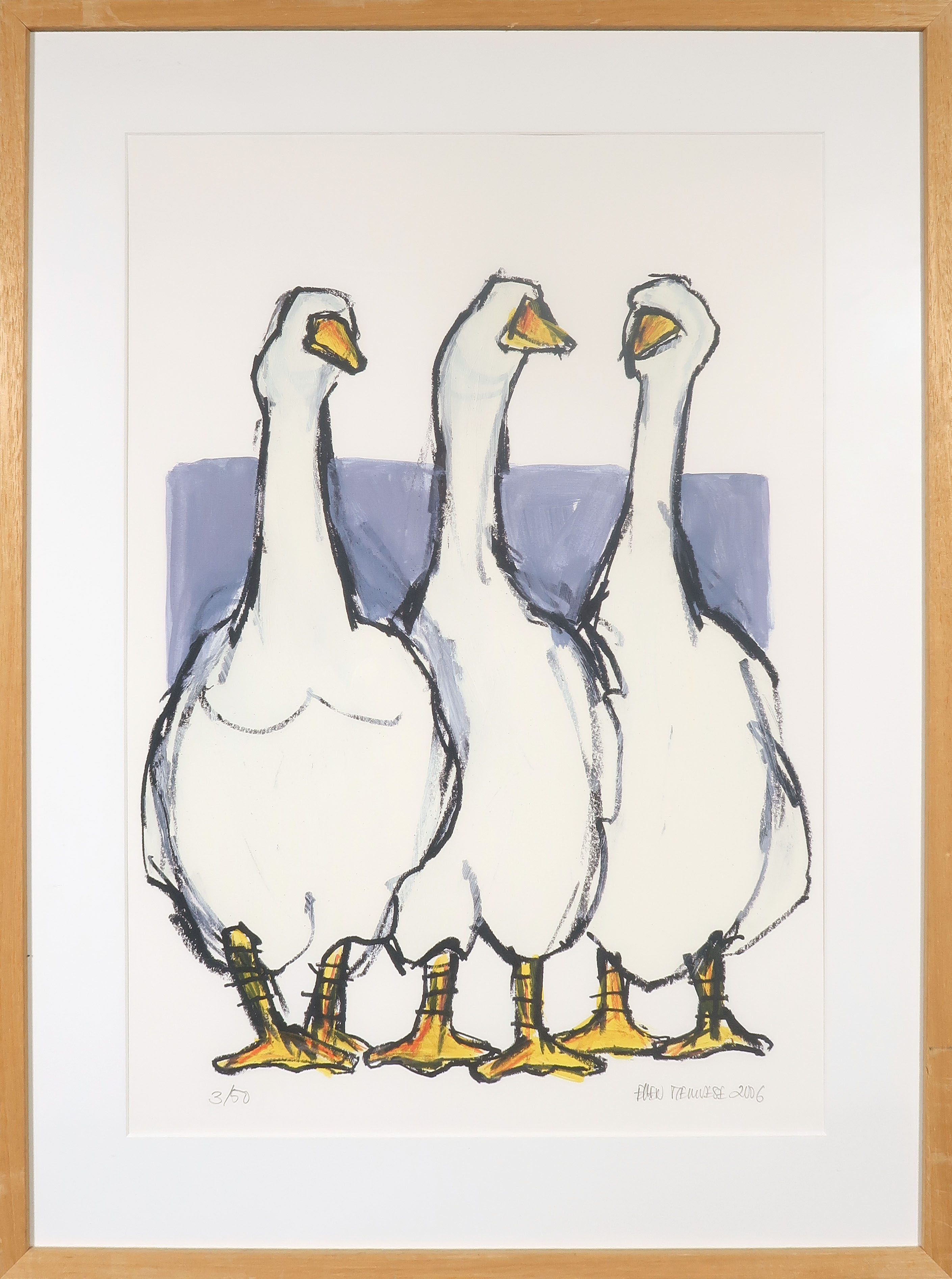 Ellen Meuwese - Giclée, Drie Ganzen - Ingelijst kopen? Bied vanaf 35!