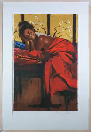 Nico Vrielink - Zeefdruk met goudkleurige inkt, Portret - Ingelijst (Groot) verkocht voor € 50!