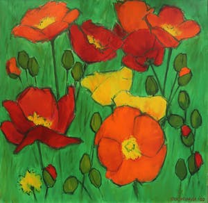 Ellen Meuwese - Acryl op doek, Klaprozen - Ingelijst (Zeer groot) kopen? Bied vanaf 100!