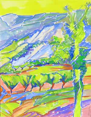 Joe Wols - Acryl op papier, Landschap verkocht voor € 40!