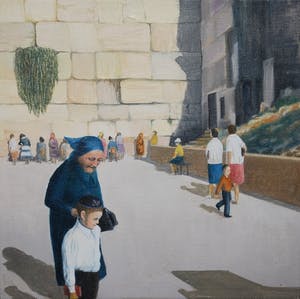 Seymour Rosenthal - [NY-kunstenaar]-Joodse man op een zonnig stoepje & EXTRA schilderij Klaagmuur kopen? Bied vanaf 30!