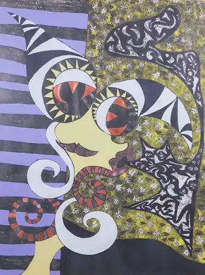 Jolanda Stil - Acryl op papier, Behind the mask 1 - Ingelijst kopen? Bied vanaf 30!