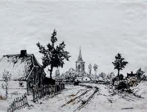 Jan Poortenaar - Ets: Dorpswegje te Bennekom- 1945 verkocht voor € 36!