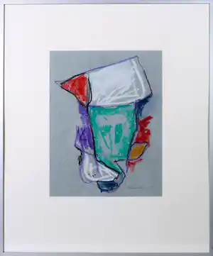 Piet Schoenmakers - Contétekening, Abstracte compositie - Ingelijst verkocht voor € 60!